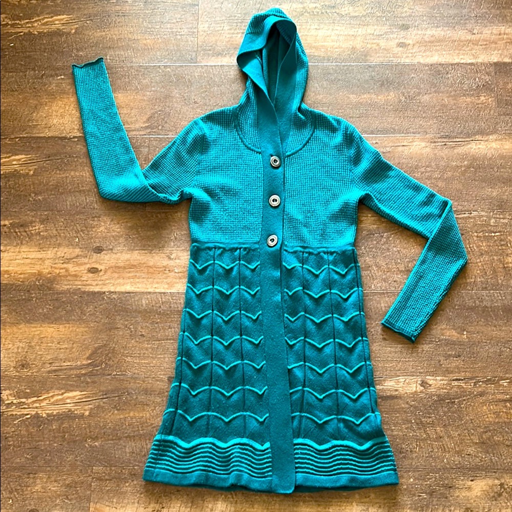 Teal Green Hooded Women's Sweater Duster by Title Nine